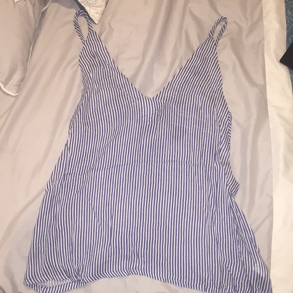 White and blue striped tie tank top